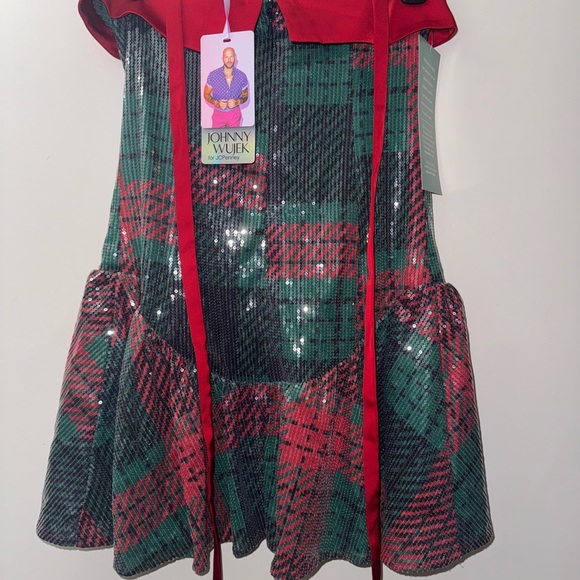 Plaid Strapless Mini Dress Sequins - Picture 4 of 5